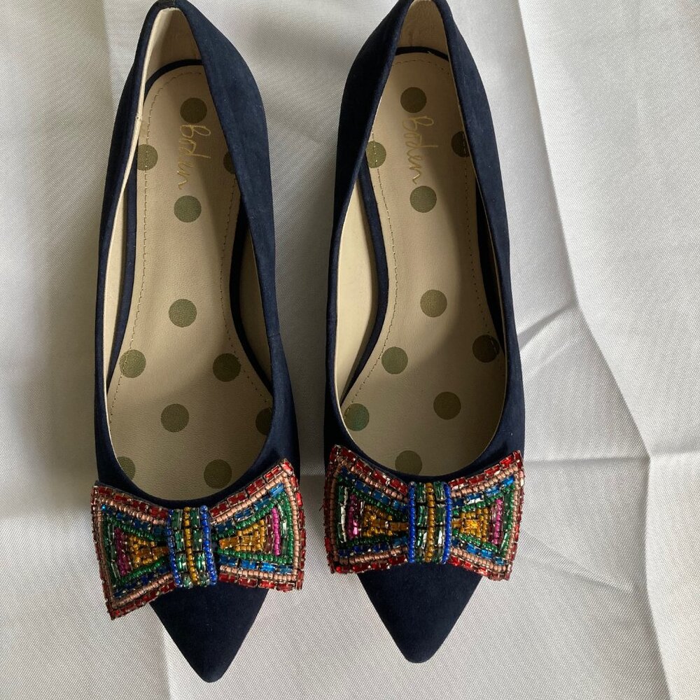 Brand New In Box Boden Jewel Bow Flats - Navy Size 7.5
